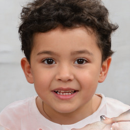 Joyful white child male with short  brown hair and brown eyes