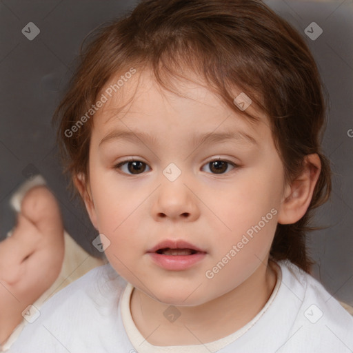 Neutral white child female with medium  brown hair and brown eyes