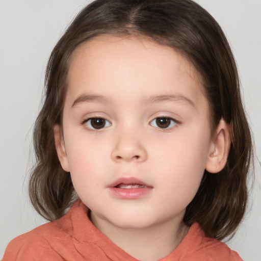 Neutral white child female with medium  brown hair and brown eyes