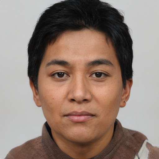 Neutral asian young-adult male with short  black hair and brown eyes