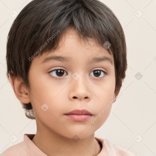 Neutral white child female with short  brown hair and brown eyes