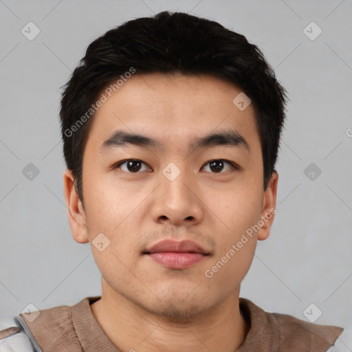 Neutral asian young-adult male with short  black hair and brown eyes