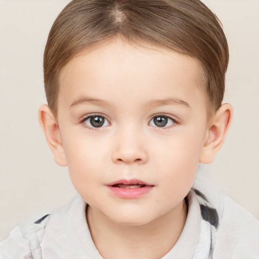 Neutral white child female with short  brown hair and brown eyes