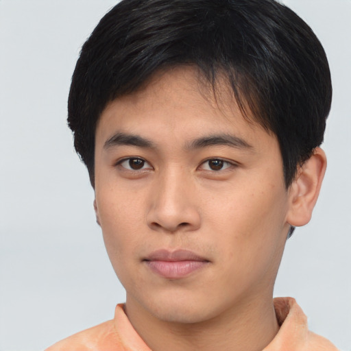 Neutral asian young-adult male with short  black hair and brown eyes