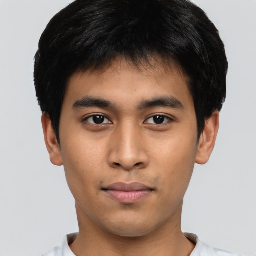 Neutral asian young-adult male with short  black hair and brown eyes