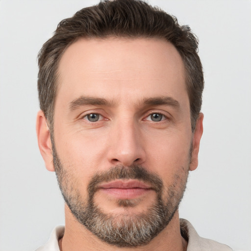 Neutral white adult male with short  brown hair and brown eyes