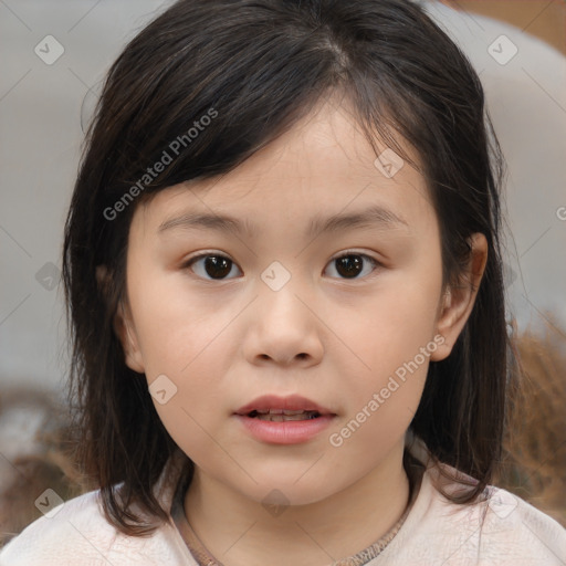 Neutral white child female with medium  brown hair and brown eyes