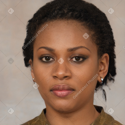 Neutral black young-adult female with short  brown hair and brown eyes