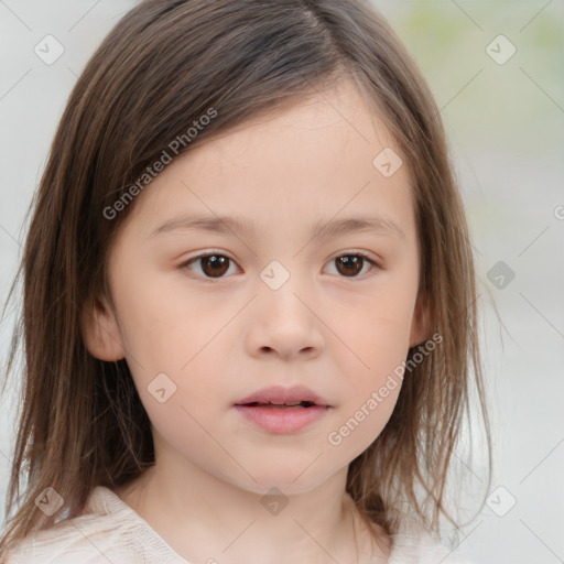 Neutral white child female with medium  brown hair and brown eyes