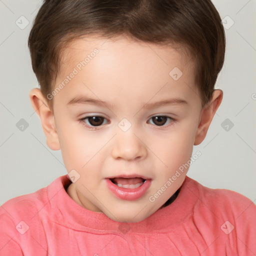 Neutral white child female with short  brown hair and brown eyes