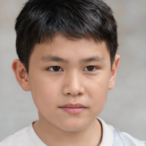 Neutral asian child male with short  brown hair and brown eyes