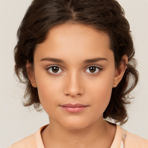 Neutral white child female with medium  brown hair and brown eyes