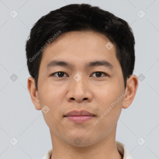 Neutral asian young-adult male with short  black hair and brown eyes