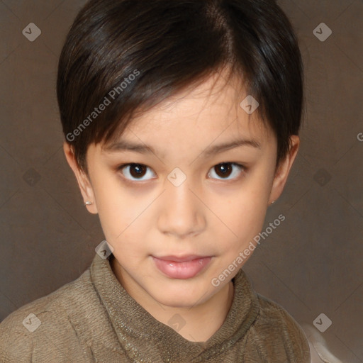 Neutral white child female with short  brown hair and brown eyes