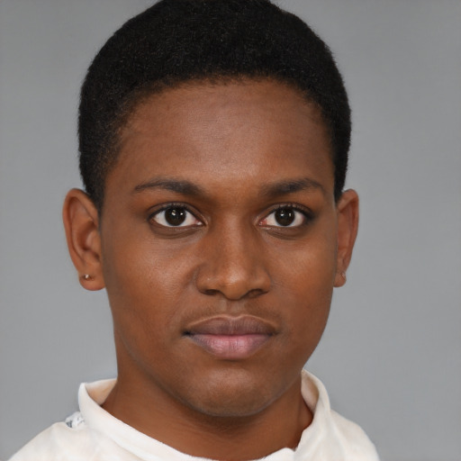 Neutral black young-adult male with short  brown hair and brown eyes