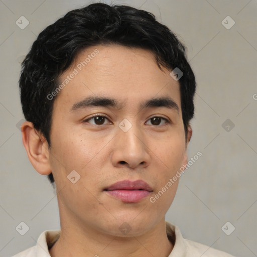 Neutral asian young-adult male with short  brown hair and brown eyes