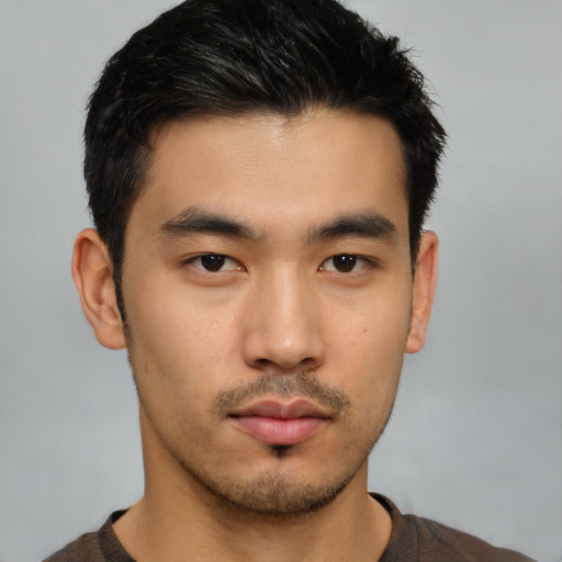 Neutral asian young-adult male with short  black hair and brown eyes