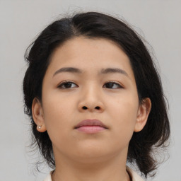 Neutral asian young-adult female with medium  brown hair and brown eyes