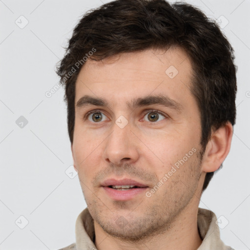 Neutral white adult male with short  brown hair and brown eyes