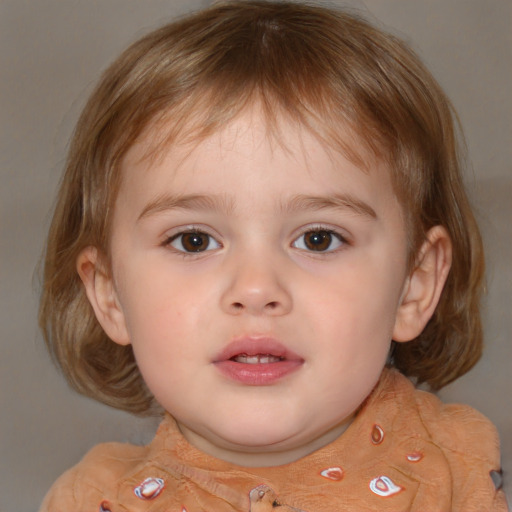 Neutral white child female with medium  brown hair and brown eyes