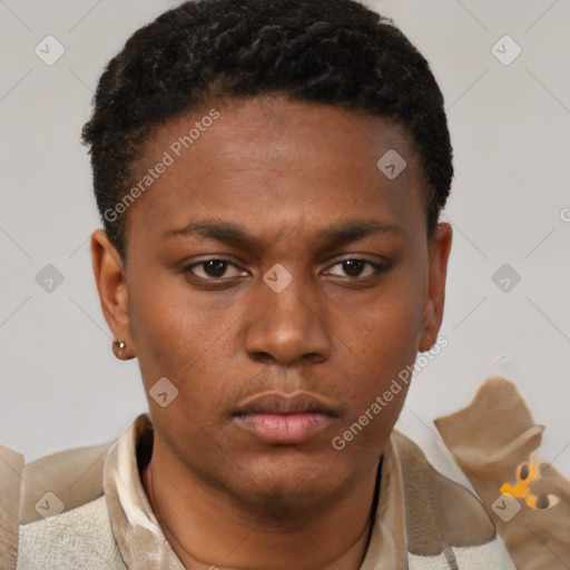 Neutral black young-adult male with short  brown hair and brown eyes