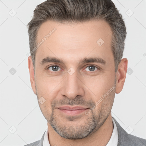 Neutral white adult male with short  brown hair and brown eyes