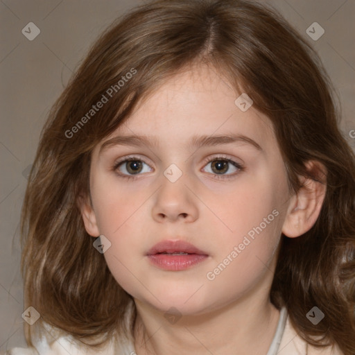 Neutral white child female with medium  brown hair and brown eyes