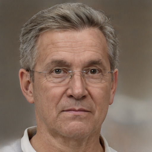 Neutral white middle-aged male with short  gray hair and brown eyes