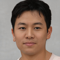 Neutral asian young-adult male with short  brown hair and brown eyes