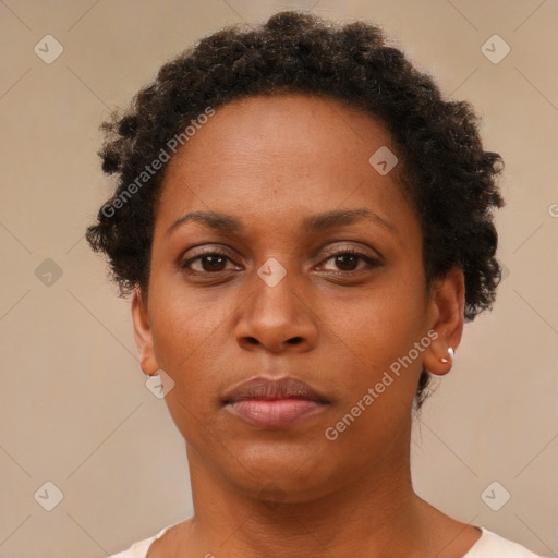 Neutral black young-adult female with short  brown hair and brown eyes