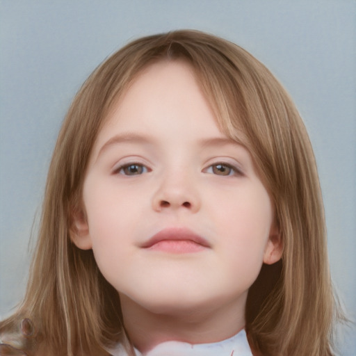 Neutral white child female with medium  brown hair and grey eyes