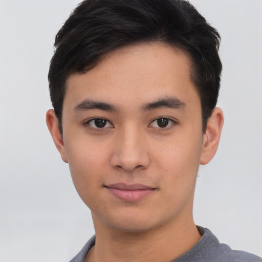 Neutral asian young-adult male with short  black hair and brown eyes
