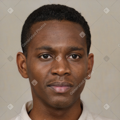 Neutral black young-adult male with short  brown hair and brown eyes