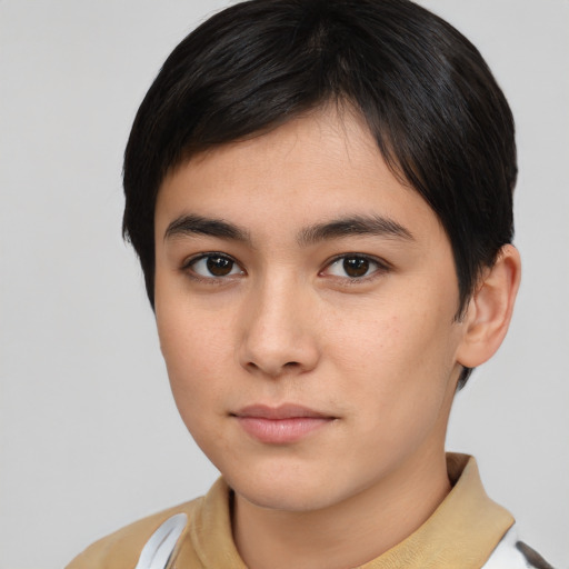 Neutral asian young-adult male with short  brown hair and brown eyes