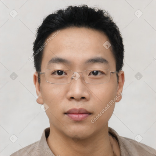 Neutral asian young-adult male with short  black hair and brown eyes