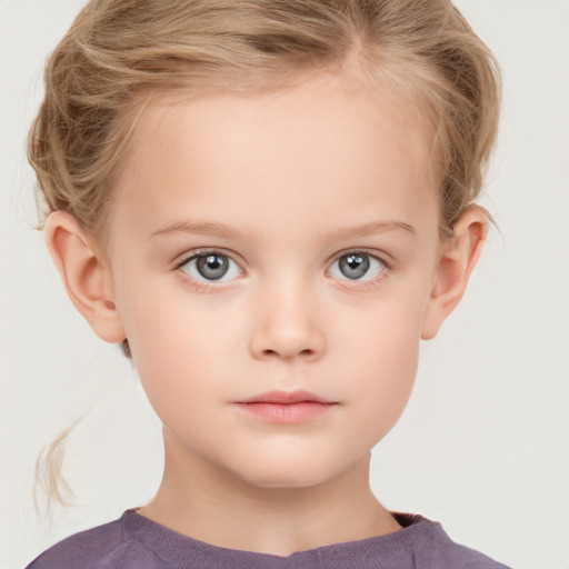 Neutral white child female with short  brown hair and grey eyes