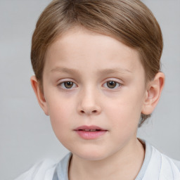 Neutral white child female with short  brown hair and blue eyes