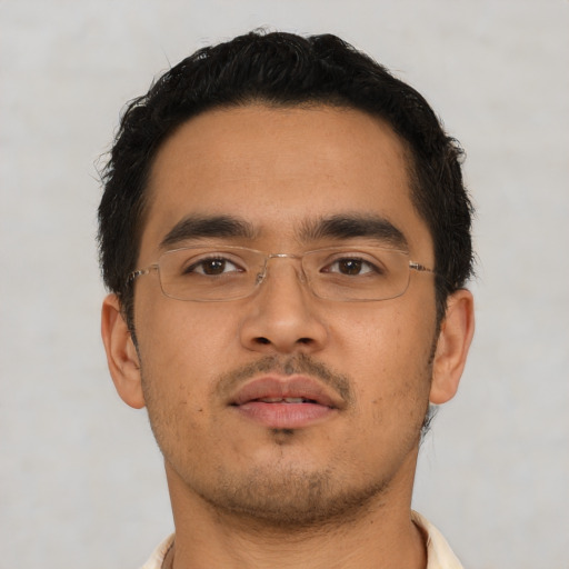 Neutral asian young-adult male with short  black hair and brown eyes