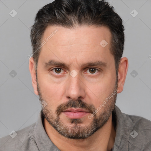 Neutral white adult male with short  brown hair and brown eyes