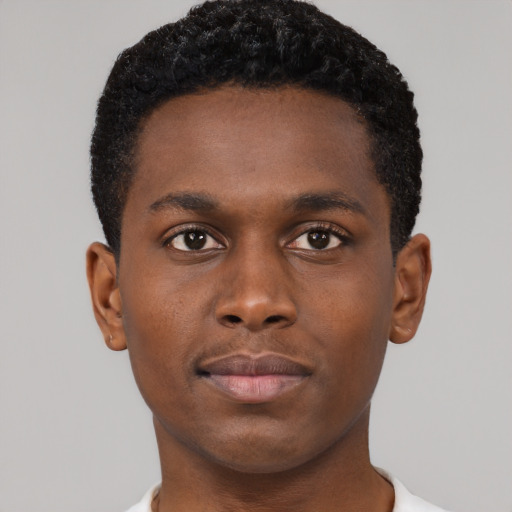Neutral black young-adult male with short  brown hair and brown eyes