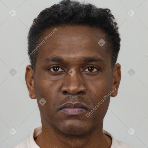 Neutral black young-adult male with short  brown hair and brown eyes