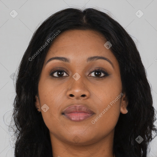 Neutral asian young-adult female with long  brown hair and brown eyes