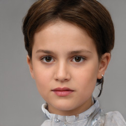 Neutral white child female with short  brown hair and brown eyes