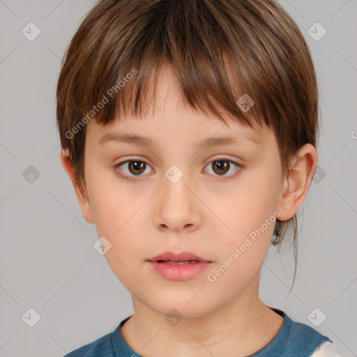 Neutral white child female with short  brown hair and brown eyes