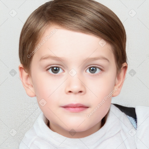 Neutral white child female with short  brown hair and brown eyes