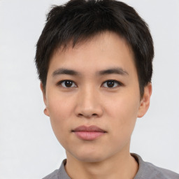 Neutral asian young-adult male with short  brown hair and brown eyes