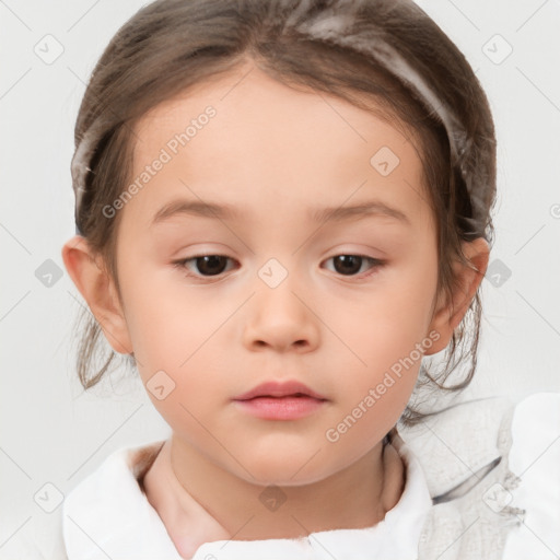 Neutral white child female with medium  brown hair and brown eyes