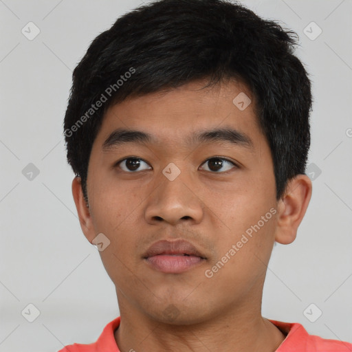 Neutral asian young-adult male with short  brown hair and brown eyes