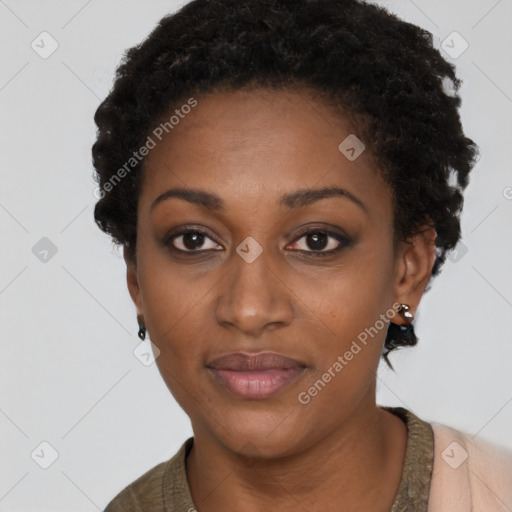 Neutral black young-adult female with short  brown hair and brown eyes