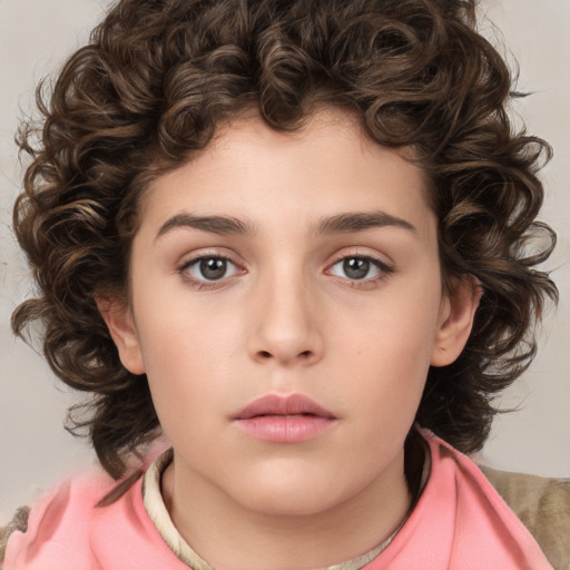 Neutral white child female with medium  brown hair and brown eyes